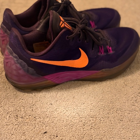 Nike Dark Purple and Bright Orange Kobe basketball shoes